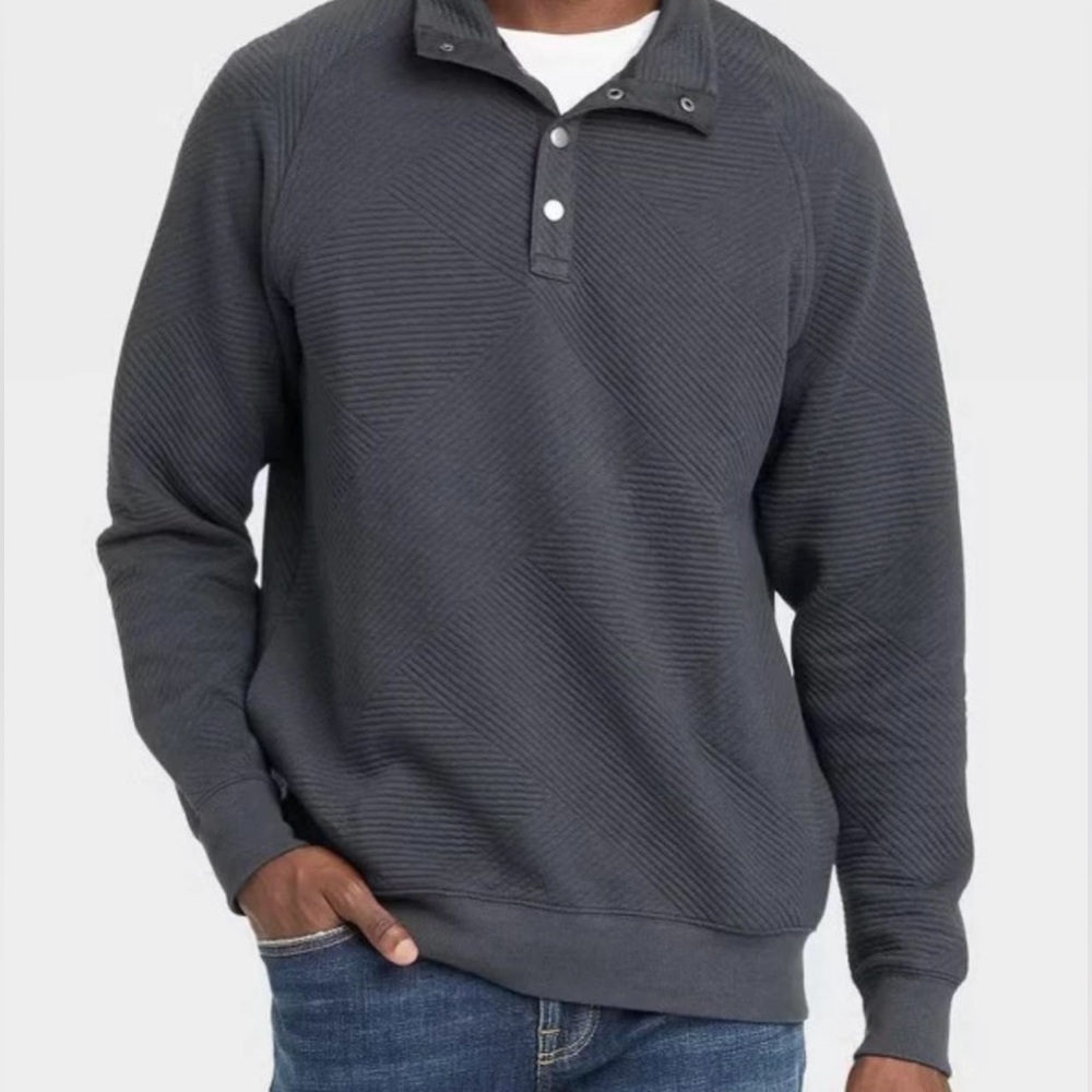 NWT Goodfellow & Co Men's Pullover Sweatshirts Diamond Quilted Pattern‎ Snap Med